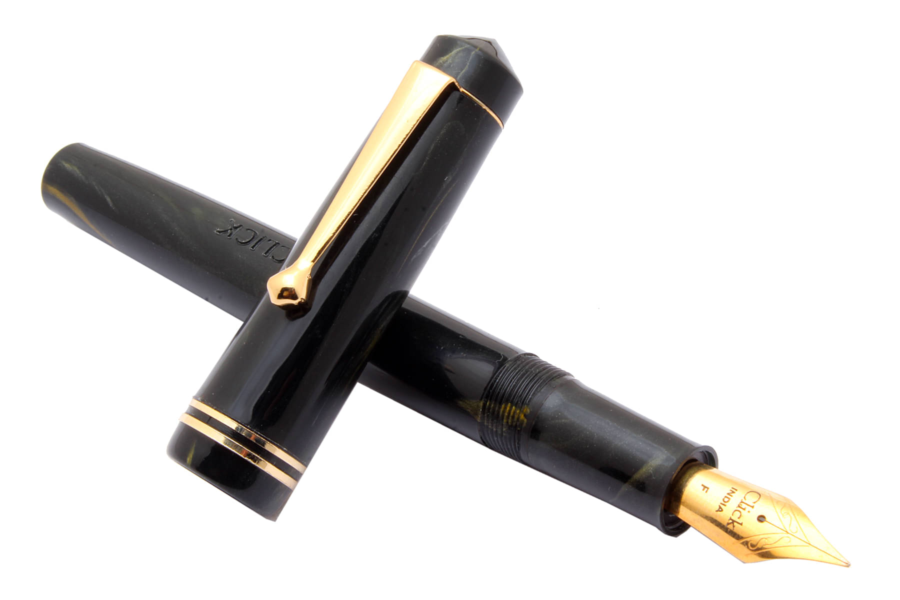     			Srpc Click Aristocrat Black Marble Fountain Pen With 3in1 Ink Filling Mechanism, Golden Trims & Fine Nib