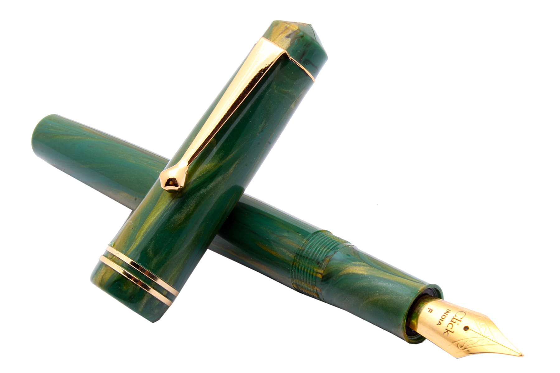     			Srpc Click Aristocrat Green Marble Fountain Pen With 3in1 Ink Filling Mechanism, Golden Trims & Fine Nib