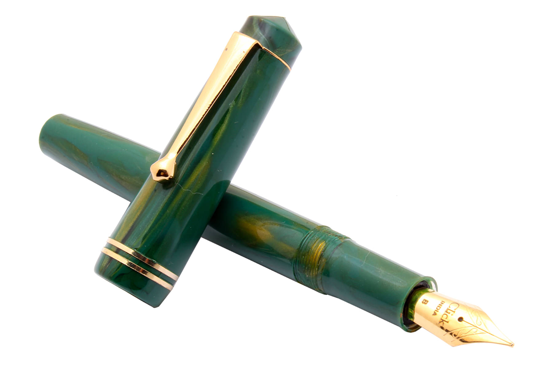     			Srpc Click Aristocrat Green Marble Fountain Pen With 3in1 Ink Filling Mechanism, Golden Trims & Broad Nib
