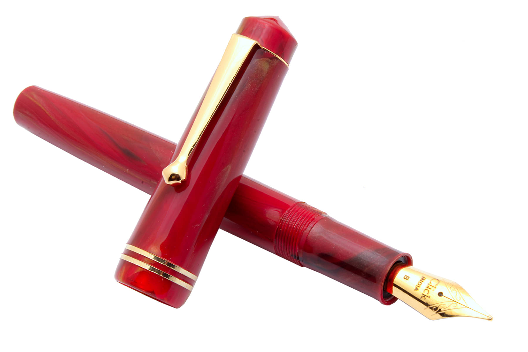     			Srpc Click Aristocrat Red Marble Fountain Pen With 3in1 Ink Filling Mechanism, Golden Trims & Broad Nib