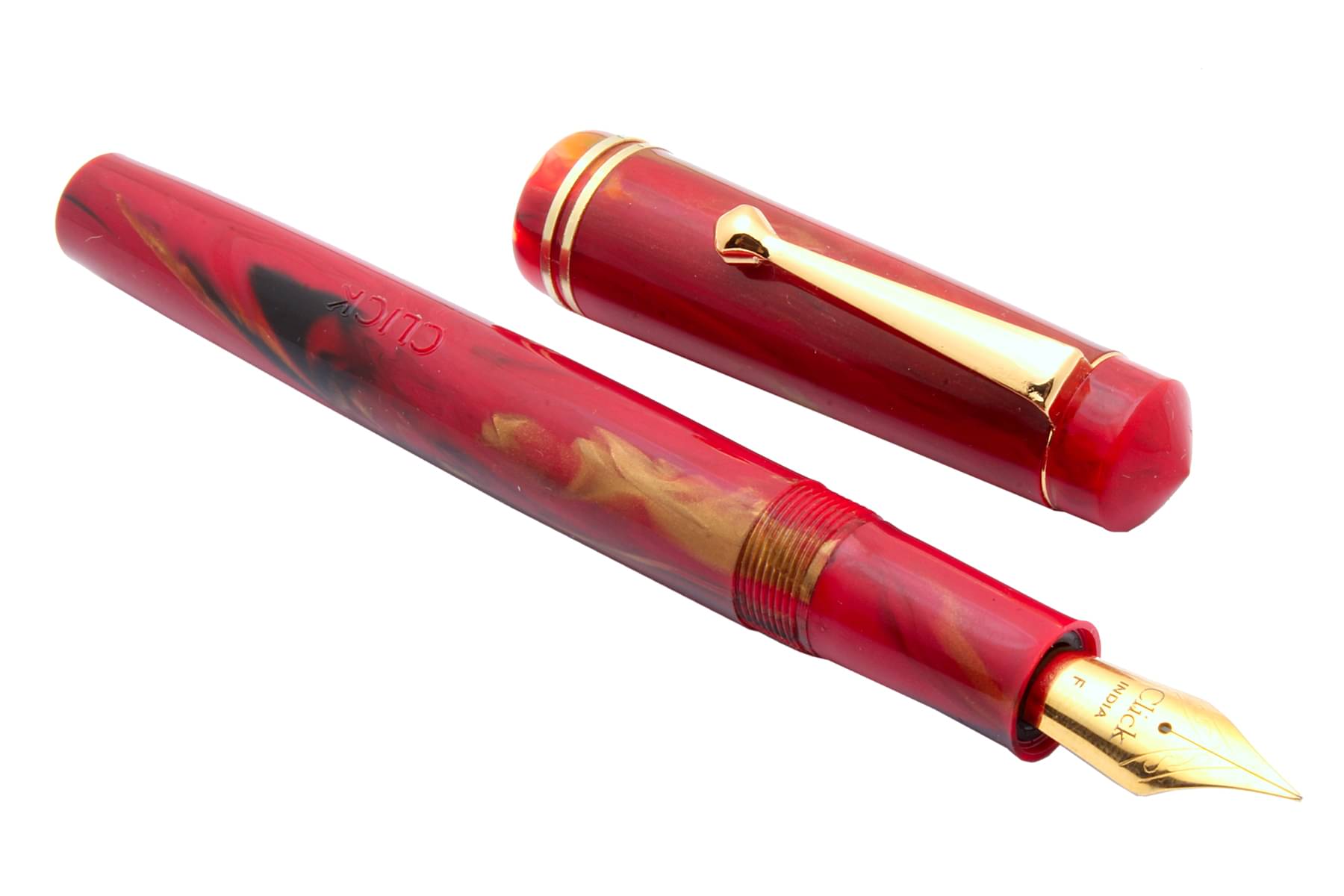     			Srpc Click Aristocrat Red Marble Fountain Pen With 3in1 Ink Filling Mechanism, Golden Trims & Fine Nib