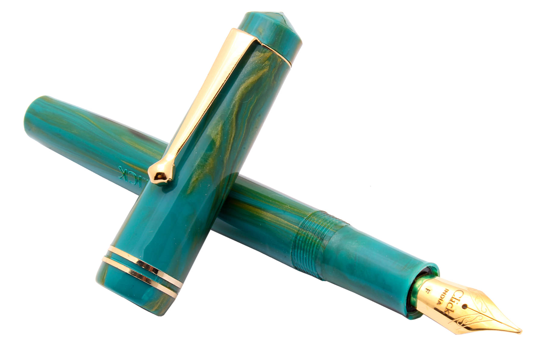     			Srpc Click Aristocrat Teal Blue Marble Fountain Pen With 3in1 Ink Filling Mechanism, Golden Trims & Fine Nib