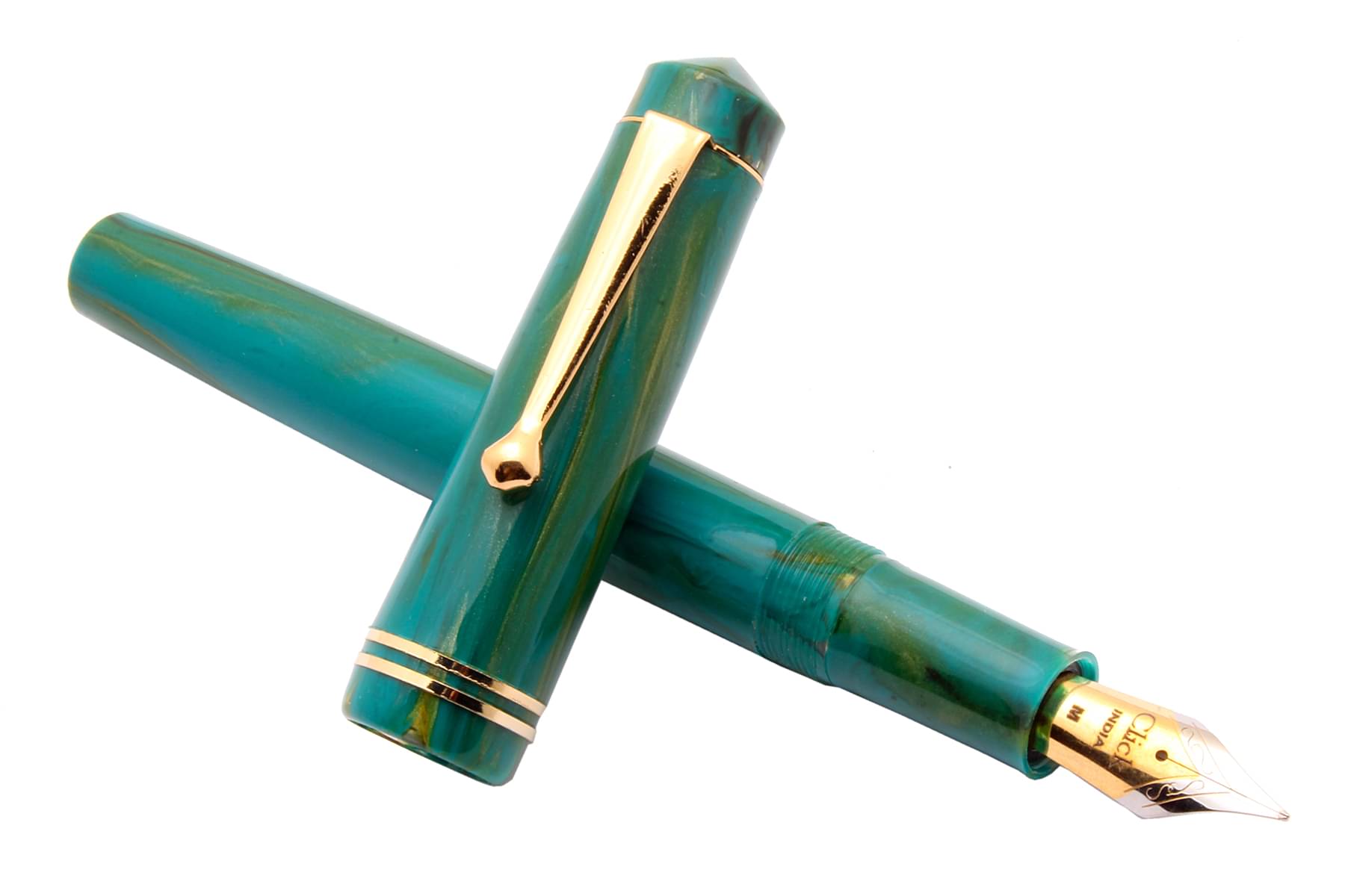     			Srpc Click Aristocrat Teal Blue Marble Fountain Pen With 3in1 Ink Filling Mechanism, Golden Trims & Medium Nib