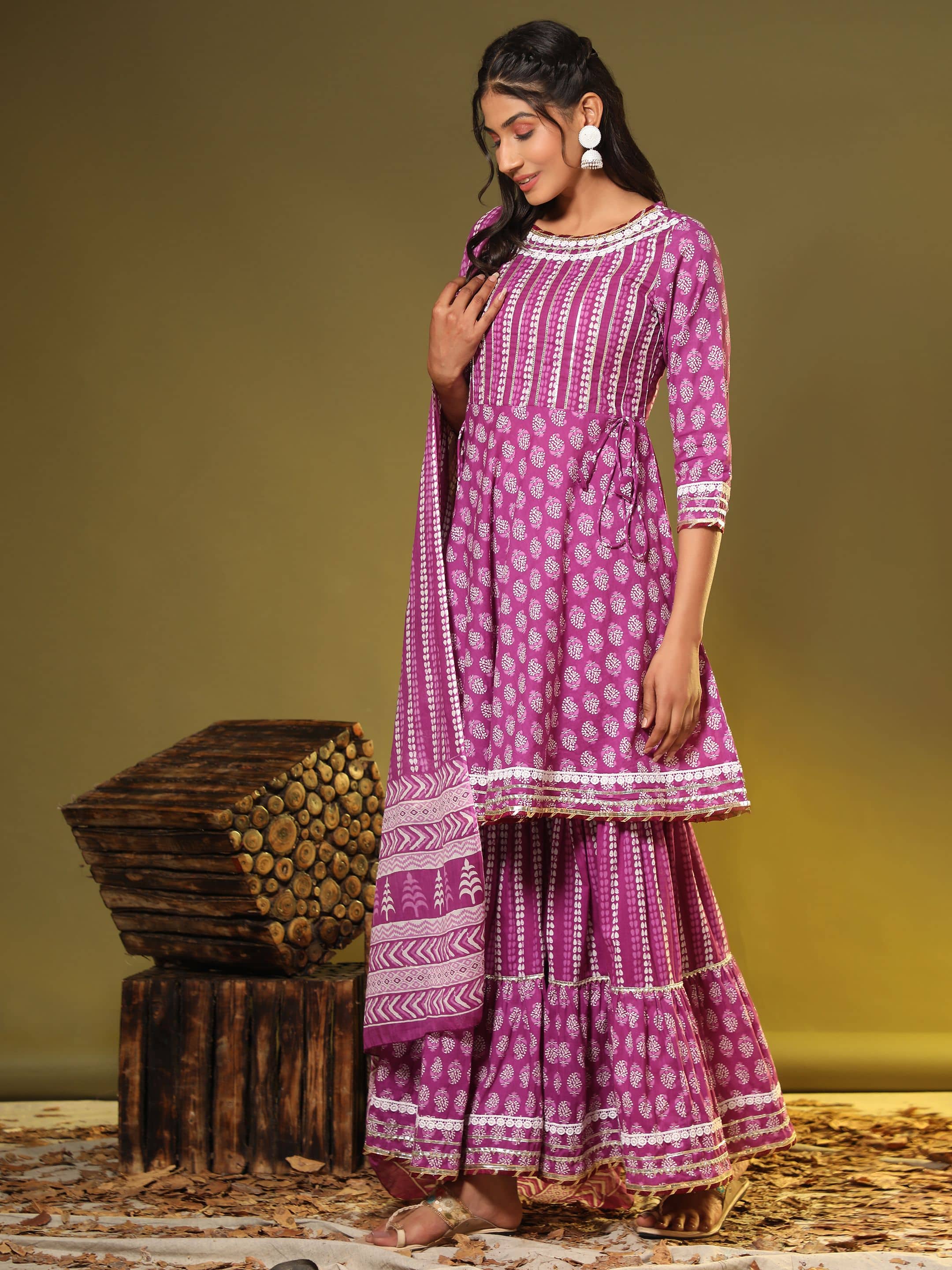 Vbuyz - Purple A-line Cotton Women's Stitched Salwar Suit ( Pack of 1 )