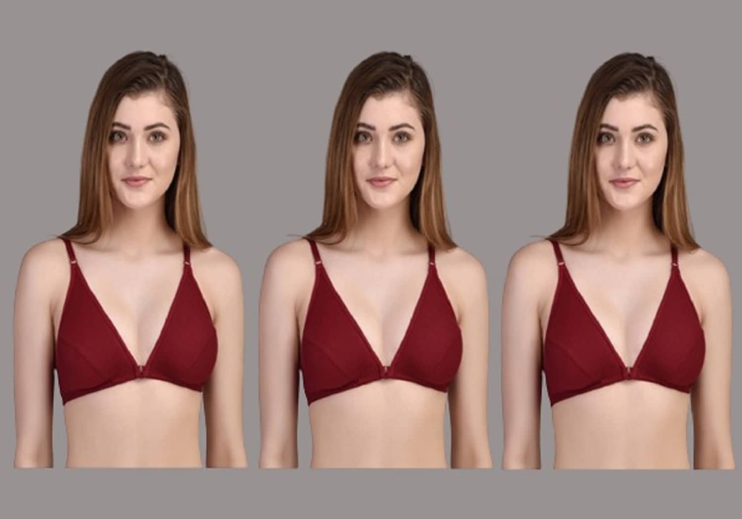 Zourt Pack of 3 Cotton Non Padded Women's Everyday Bra ( Maroon )