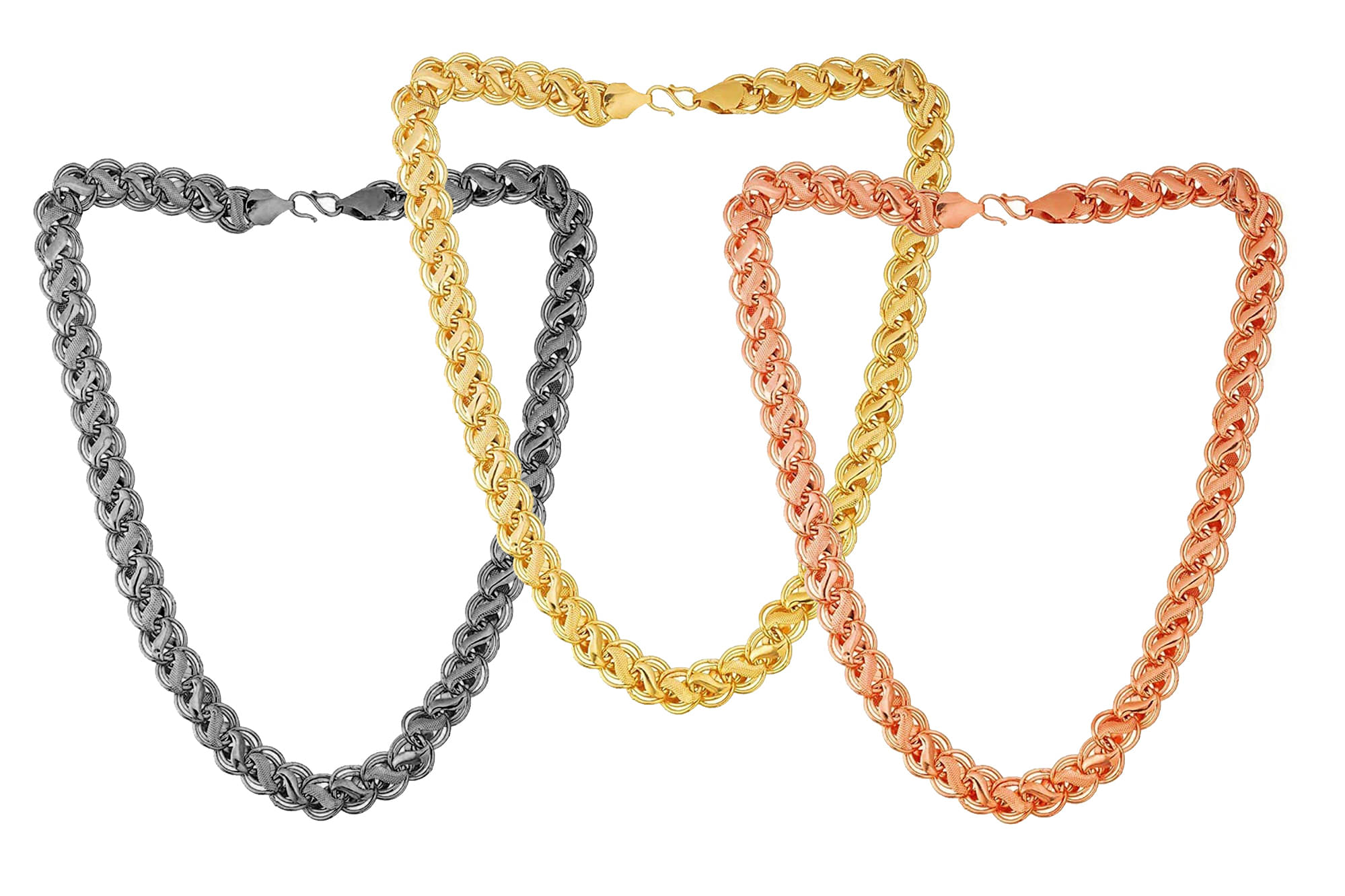     			shankhraj mall Rhodium Plated Chain ( Set of 3 )