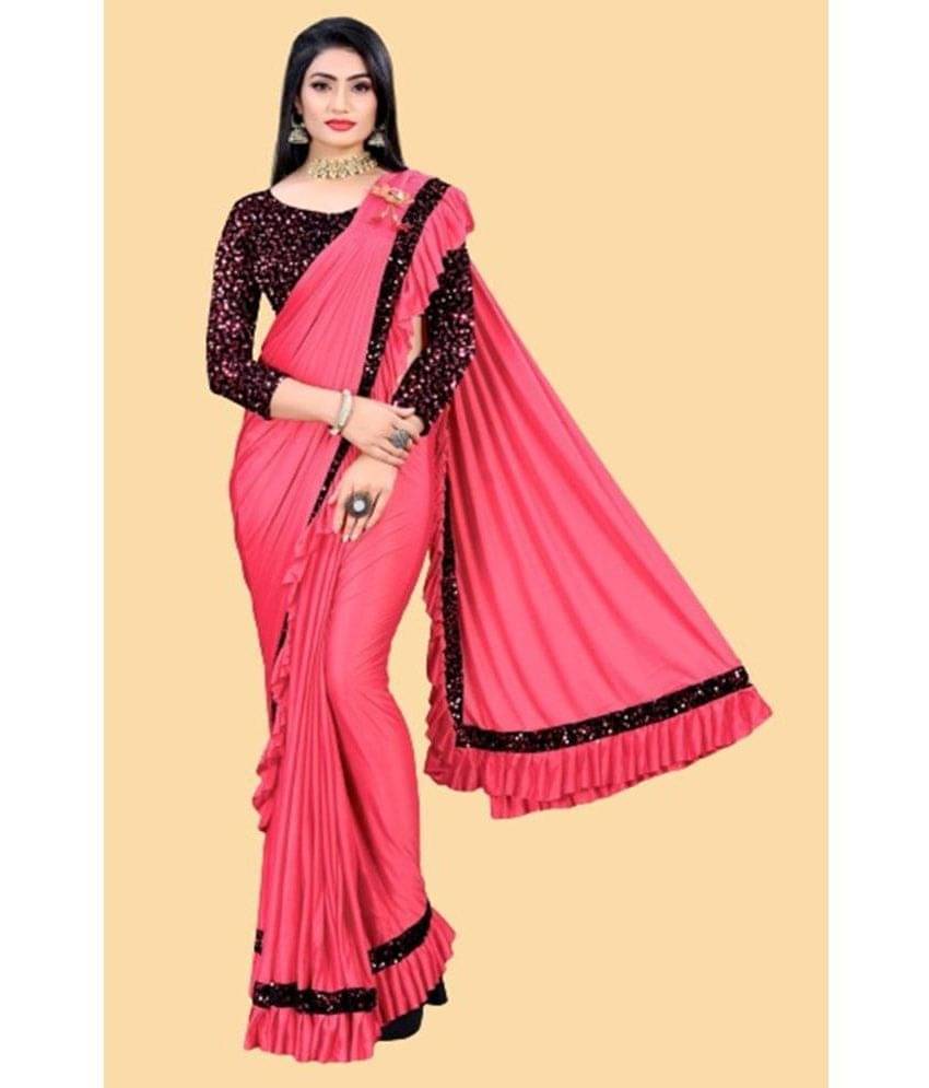     			Aika Lycra Embellished Saree With Unstitched Blouse Piece ( Fluorescent Pink )