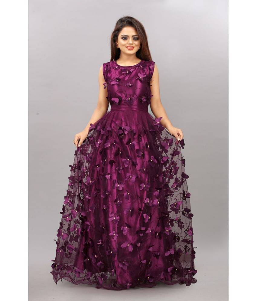     			Apnisha Women Net Applique Ethnic Dress ( Purple )