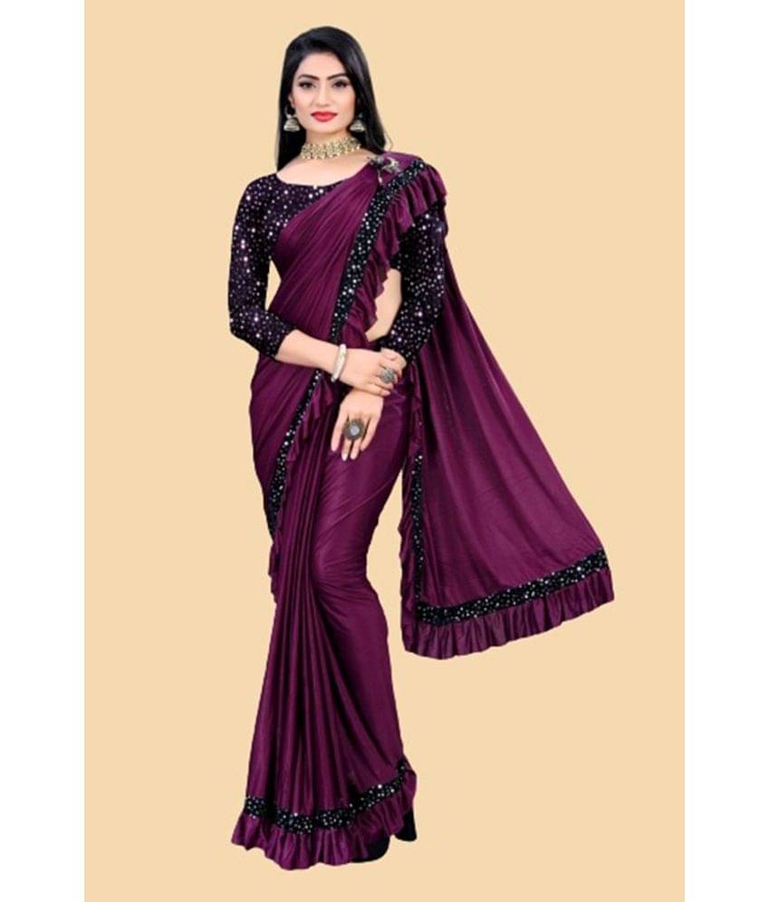 Apnisha Lycra Embellished Saree With Unstitched Blouse Piece ( Wine ) Apnisha Lycra Embellished Saree With Unstitched Blouse Piece ( Wine )