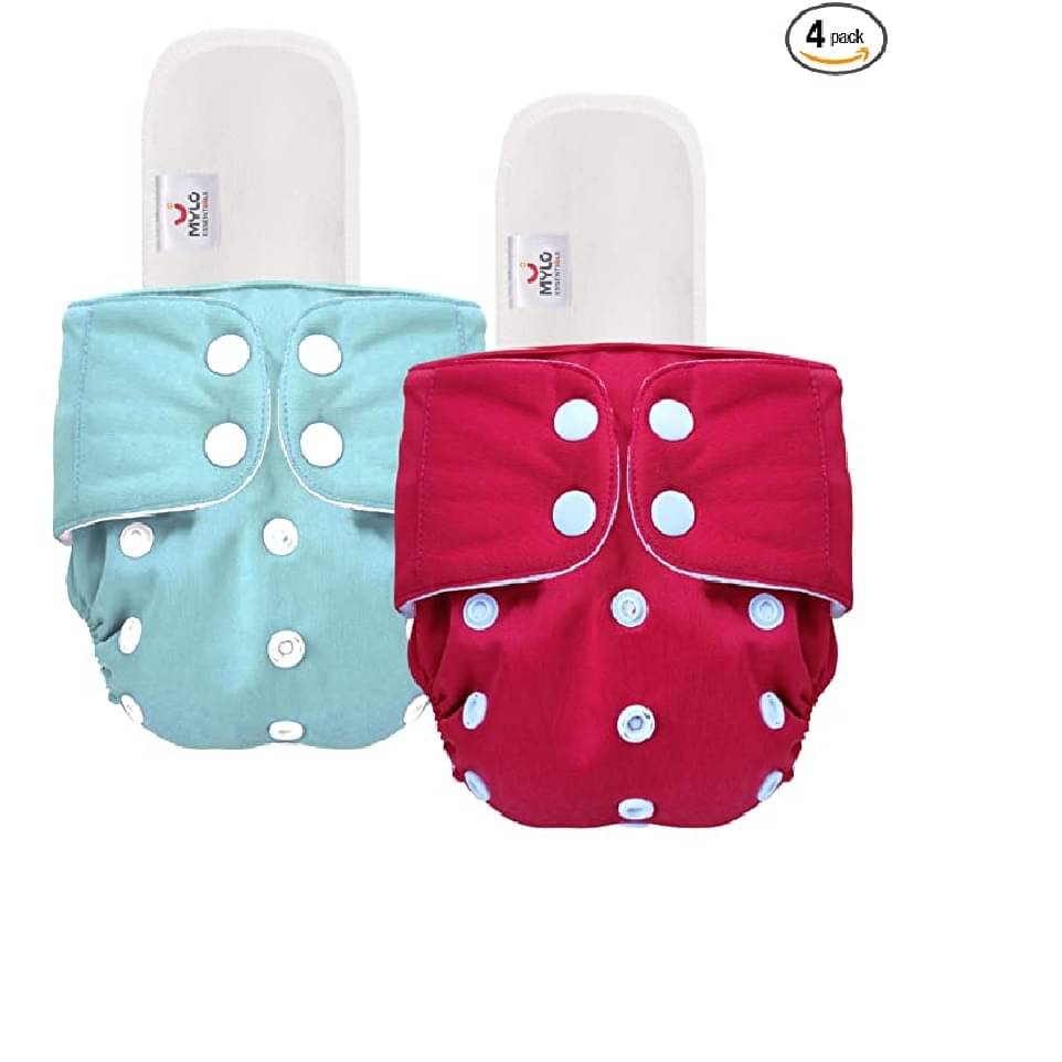     			Aurapuro Reusable Baby Infant Cotton Cloth Washable Diaper Nappies(2 DIAPERS WITH 2 FIVE LAYER MICROFIBER INSERTS)