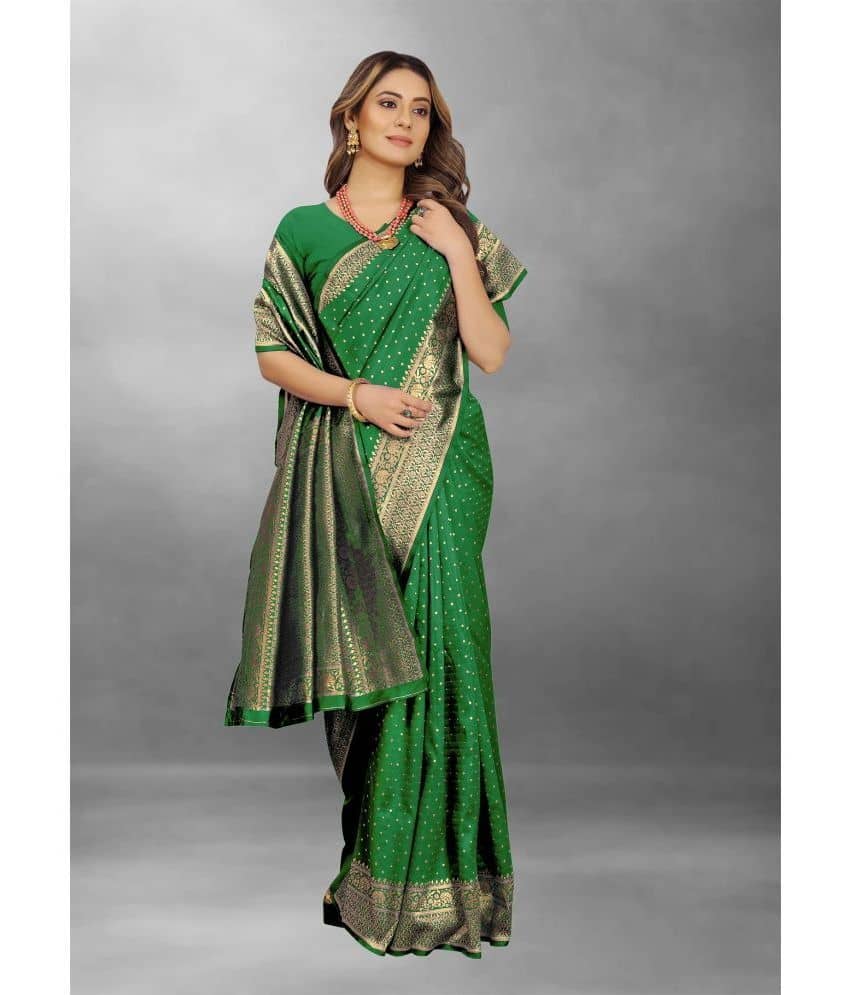 Gazal Fashions Banarasi Silk Embellished Saree With Unstitched Blouse Piece ( Light Green ) - Sarees | Buy online on ZillyBuy