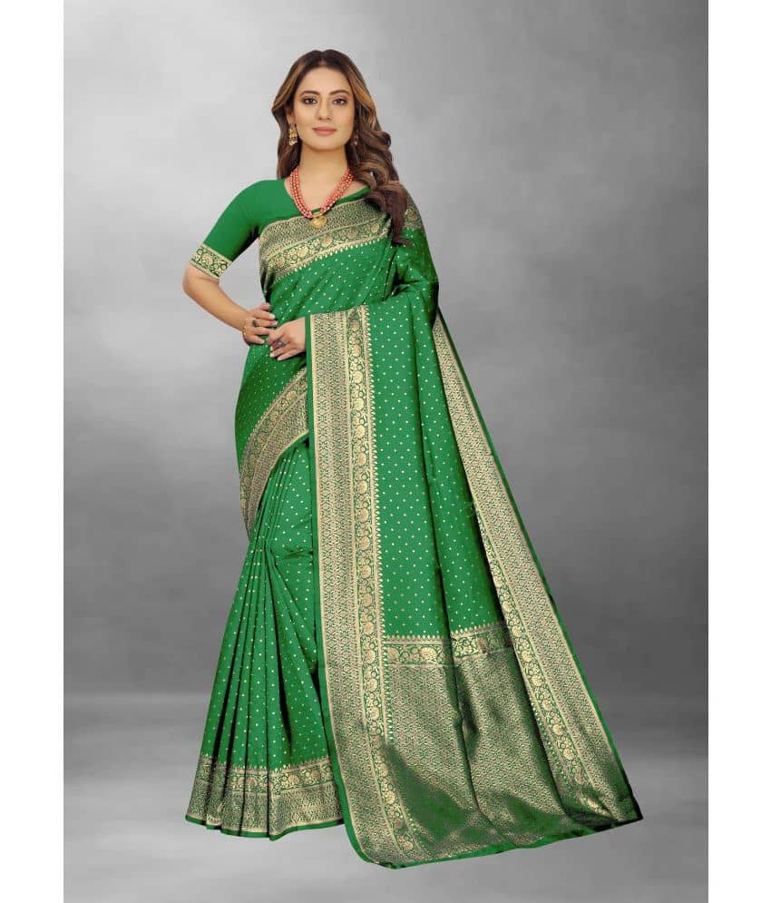 Gazal Fashions Banarasi Silk Embellished Saree With Unstitched Blouse Piece ( Light Green ) - Sarees | Buy online on ZillyBuy