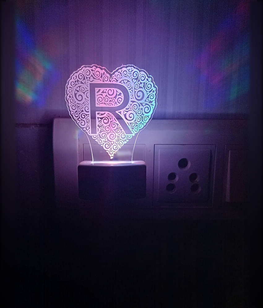     			DIONA Night Lamp R Alphabet Heart Shape Birthday, Valentine, Anniversary Gift