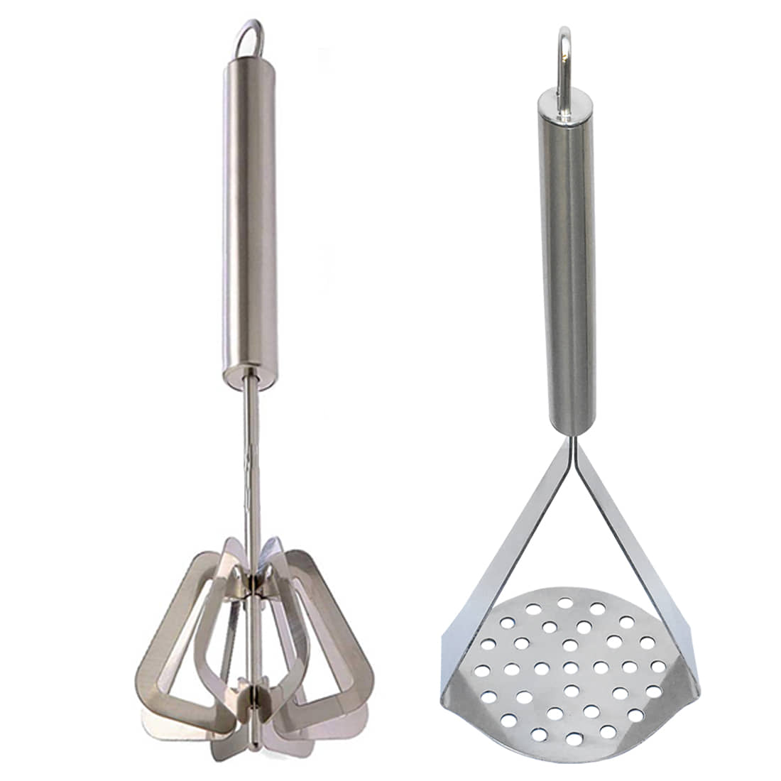 JISUN - Silver Stainless Steel Mathani / Hand Blender & Potato Masher ( Set of 2 )