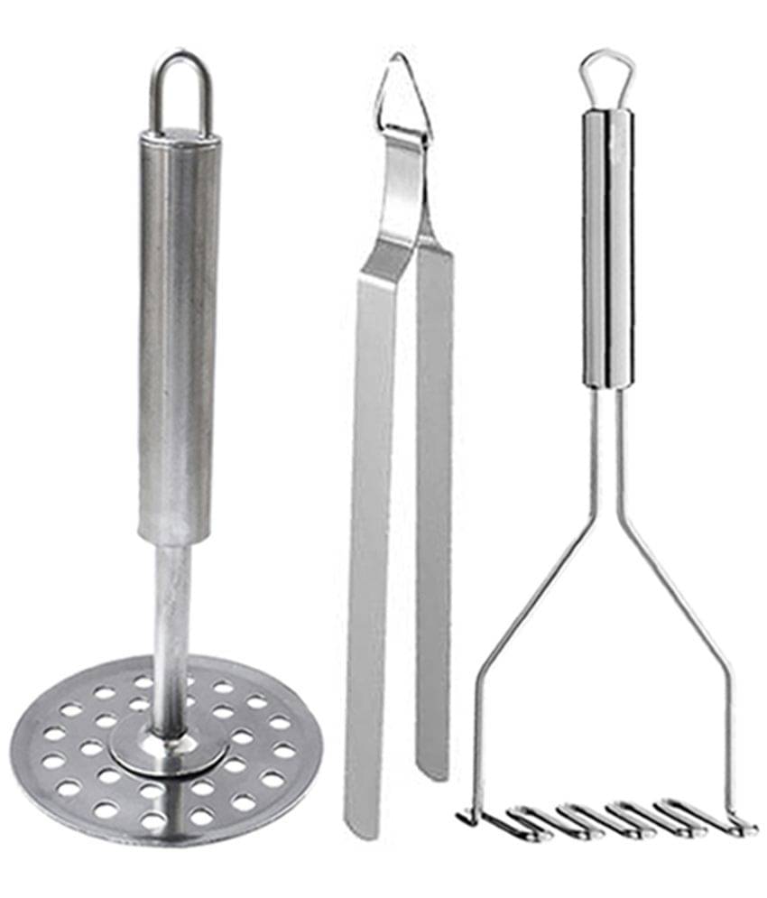 JISUN - Silver Stainless Steel Roti Chimta & Potato Masher (Pack of 2) ( Set of 3 )     			JISUN - Silver Stainless Steel Roti Chimta & Potato Masher (Pack of 2) ( Set of 3 )