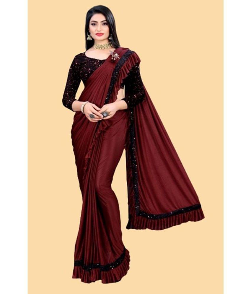 JULEE Lycra Embellished Saree With Unstitched Blouse Piece ( Maroon ) JULEE Lycra Embellished Saree With Unstitched Blouse Piece ( Maroon )