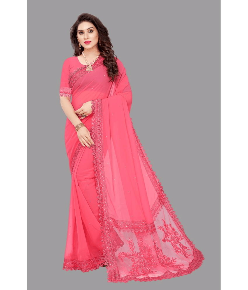 JULEE Georgette Embellished Saree With Unstitched Blouse Piece ( Pink ) JULEE Georgette Embellished Saree With Unstitched Blouse Piece ( Pink )