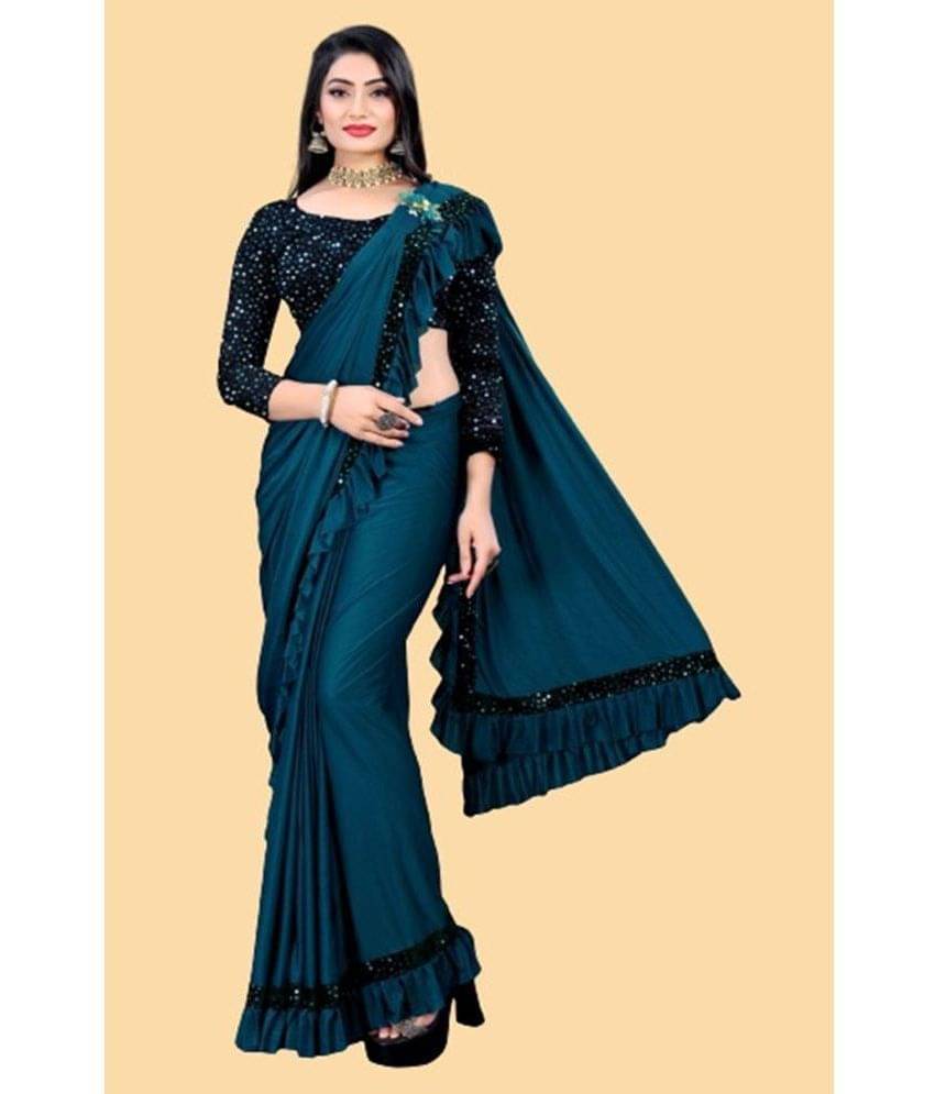 JULEE Lycra Embellished Saree With Unstitched Blouse Piece ( Rama ) JULEE Lycra Embellished Saree With Unstitched Blouse Piece ( Rama )