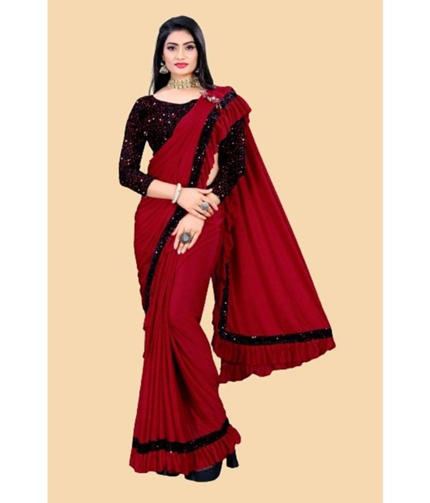     			JULEE Lycra Embellished Saree With Unstitched Blouse Piece ( Red )