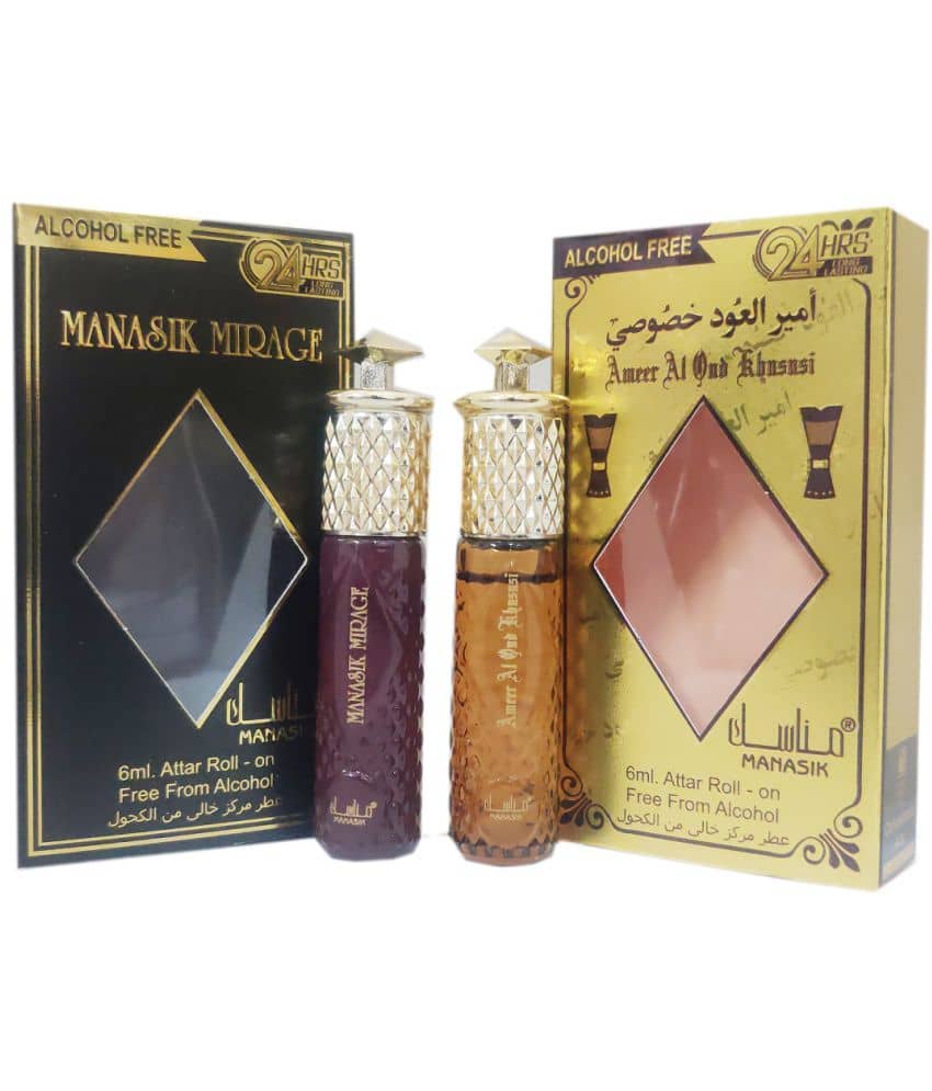 MANASIK MIRAGE & AMEER AL OUD KHUSUSI Concentrated   Attar Roll On 6ml .  ( COMBO SET )