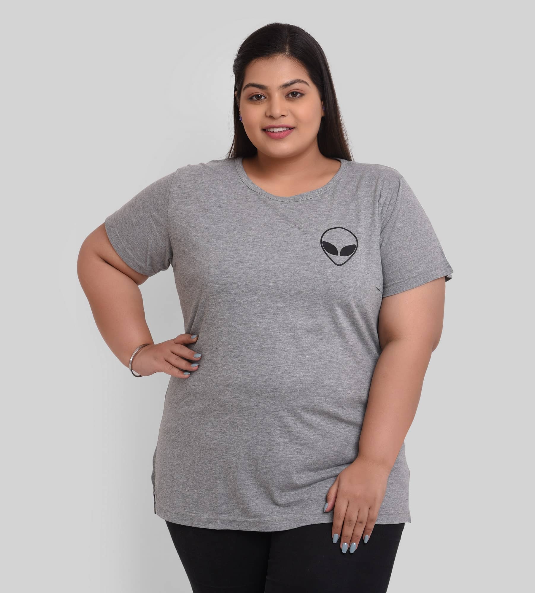Neo Garments Women Cotton Self Design Regular Fit Round Neck T-Shirt ( Grey )