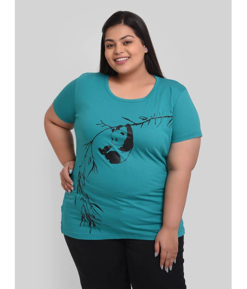 Neo Garments Women Cotton Printed Regular Fit Round Neck T-Shirt ( Teal )