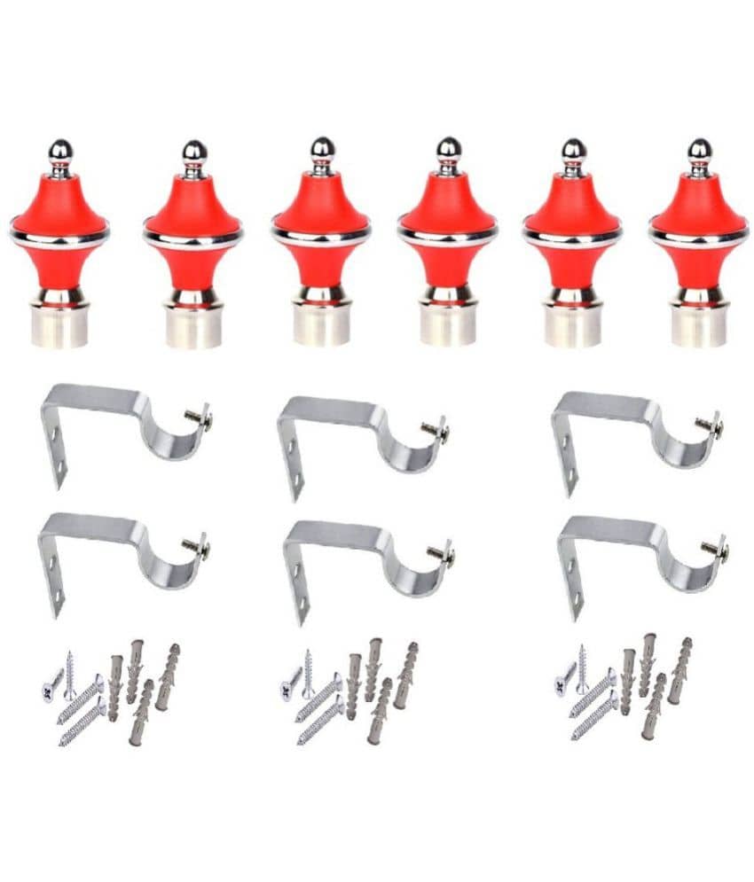 ONJECX Plastic Hight Quality Parda bracket with Stainless SteeI Parda Surpport Curtain Bracket Parda Brackets Curtain knobs Curtain Brackets With RED (cherry) Color with Heavy Support Curtain Clamp for 1-Inch Rod  Pack of 6 pcs (GB02PINK)