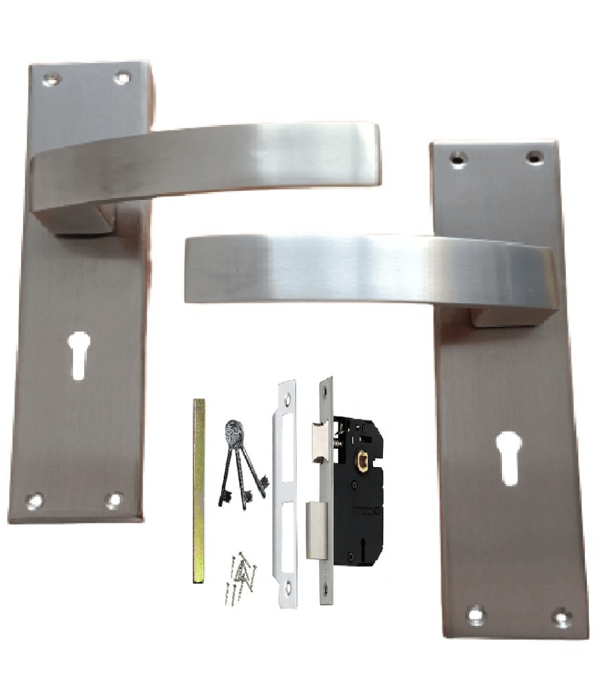ONMAX Stainless Steel Mortise Handle, K.Y. 8 inches Mortise Door Lock in S.S. Finish .Mortise Pair with Double Turn Lock (3 Keys) Two Sided Key Lock Set(HML6+SS802S) (Set of 1)