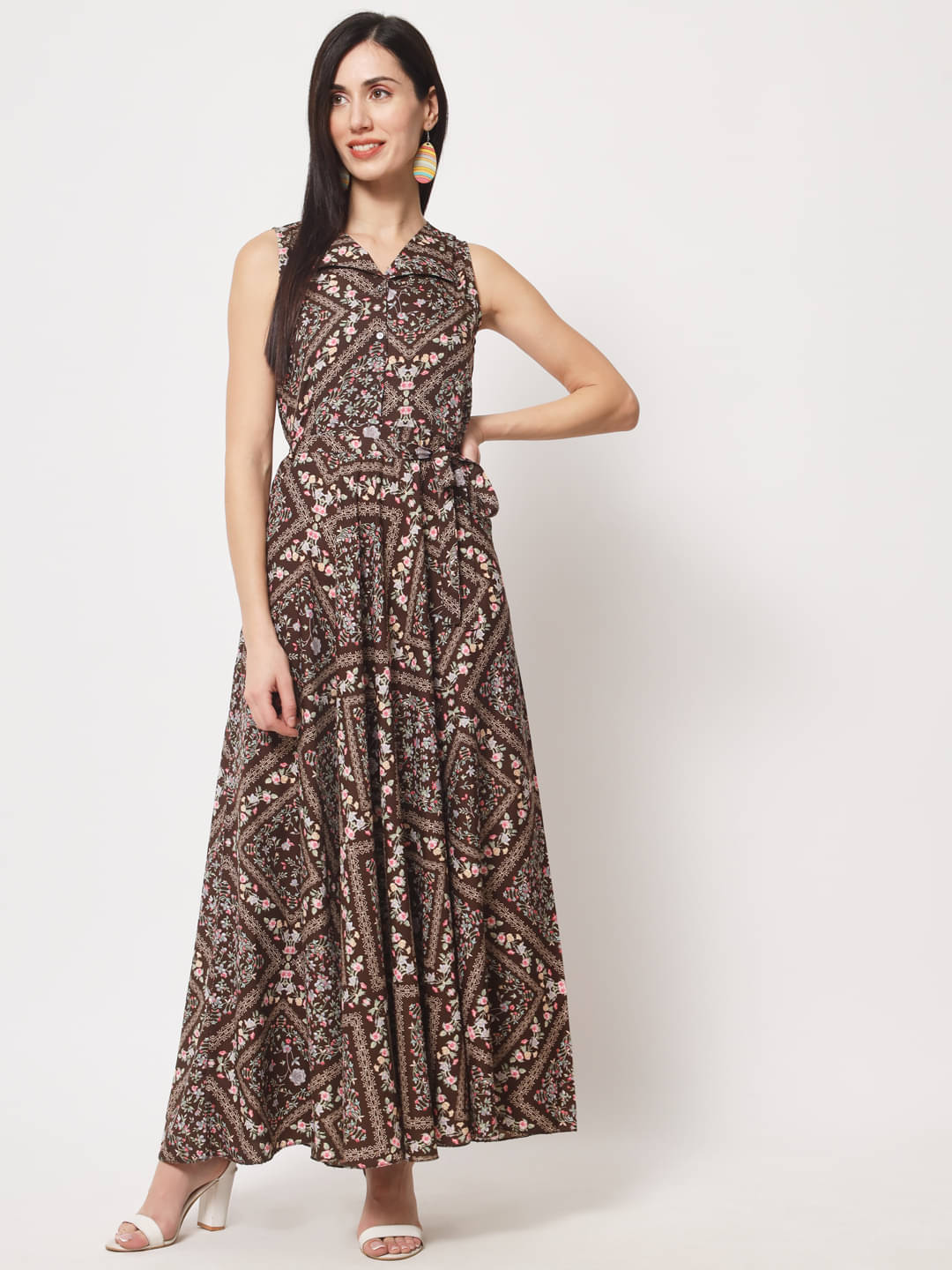     			Rudrakriti Women Crepe Printed Gown ( Brown )