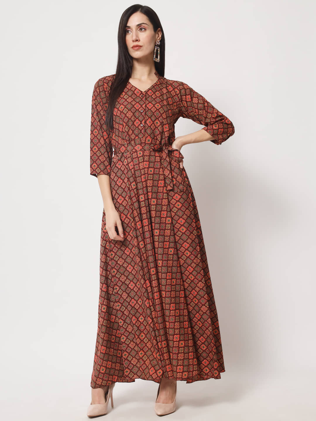 Rudrakriti Women Crepe Printed Ethnic Dress ( Maroon )