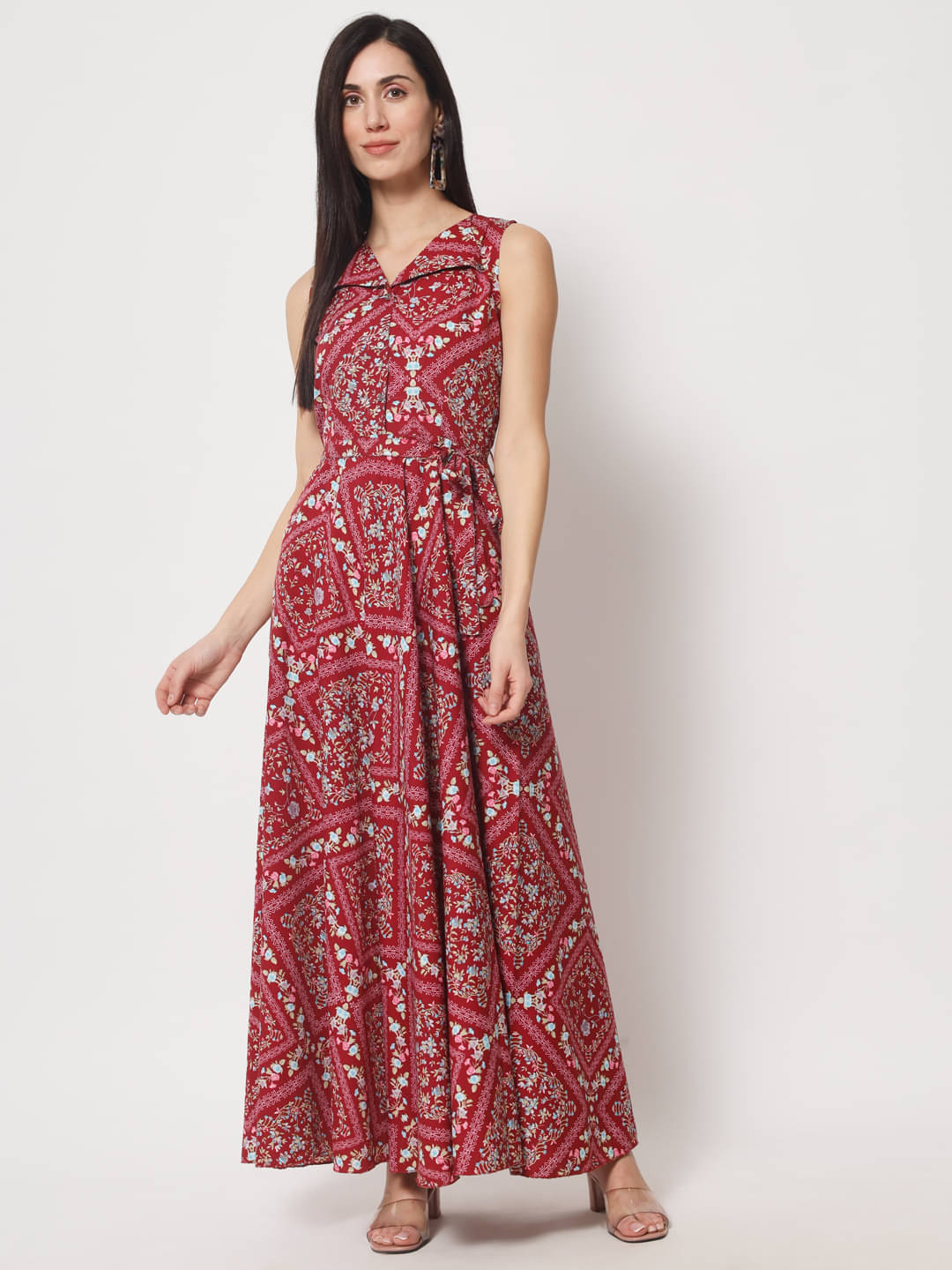     			Rudrakriti Women Crepe Printed Gown ( Red )