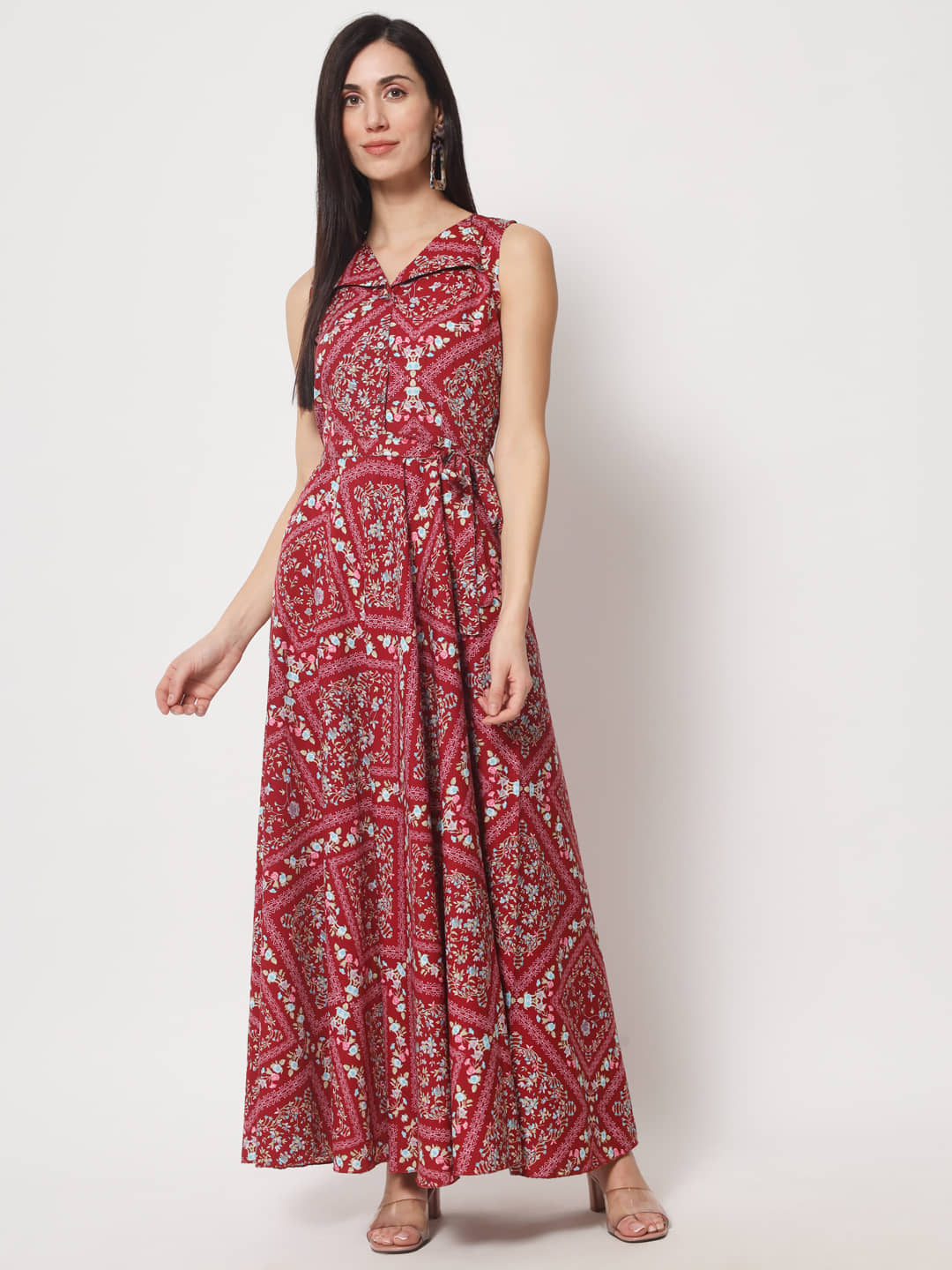 Rudrakriti Women Crepe Printed Gown ( Red )