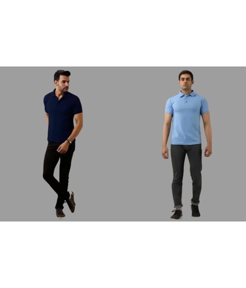 SKYRISE Pack of 2 Cotton Blend Slim Fit Solid Half Sleeves Men's Polo T Shirt ( Multicolor )