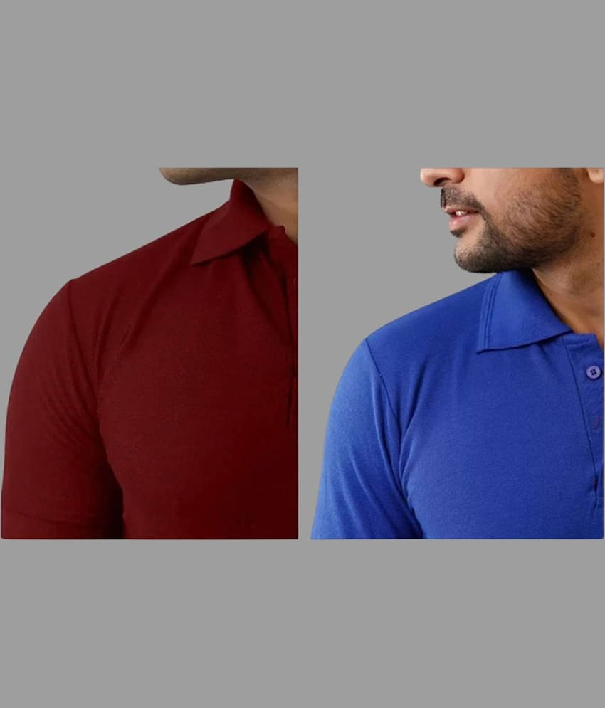 SKYRISE Pack of 2 Cotton Blend Slim Fit Solid Half Sleeves Men's Polo T Shirt ( Multicolor )