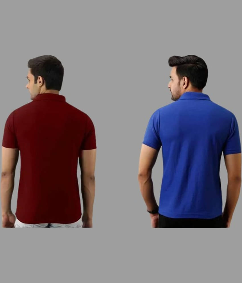SKYRISE Pack of 2 Cotton Blend Slim Fit Solid Half Sleeves Men's Polo T Shirt ( Multicolor )