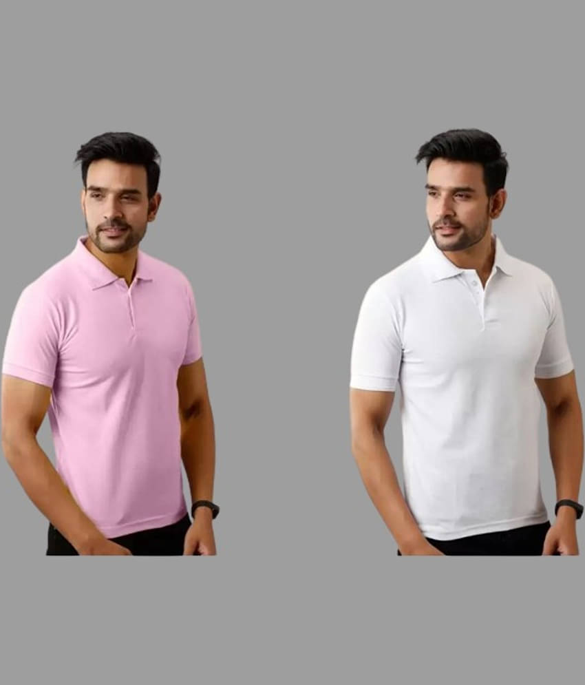 SKYRISE Pack of 2 Cotton Blend Slim Fit Solid Half Sleeves Men's Polo T Shirt ( Multicolor )