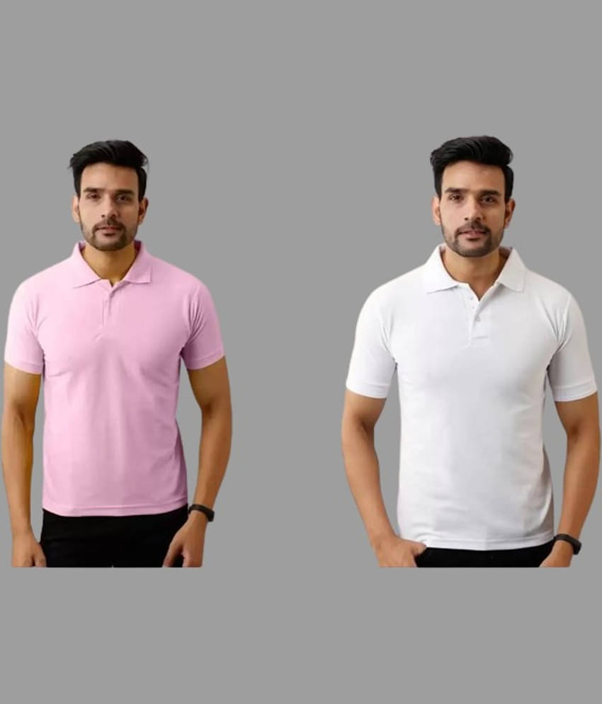 SKYRISE Pack of 2 Cotton Blend Slim Fit Solid Half Sleeves Men's Polo T Shirt ( Multicolor )