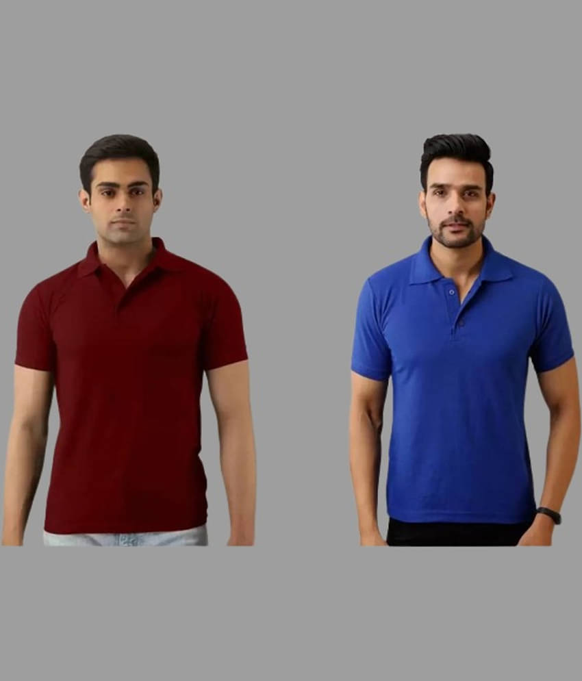 SKYRISE Pack of 2 Cotton Blend Slim Fit Solid Half Sleeves Men's Polo T Shirt ( Multicolor )