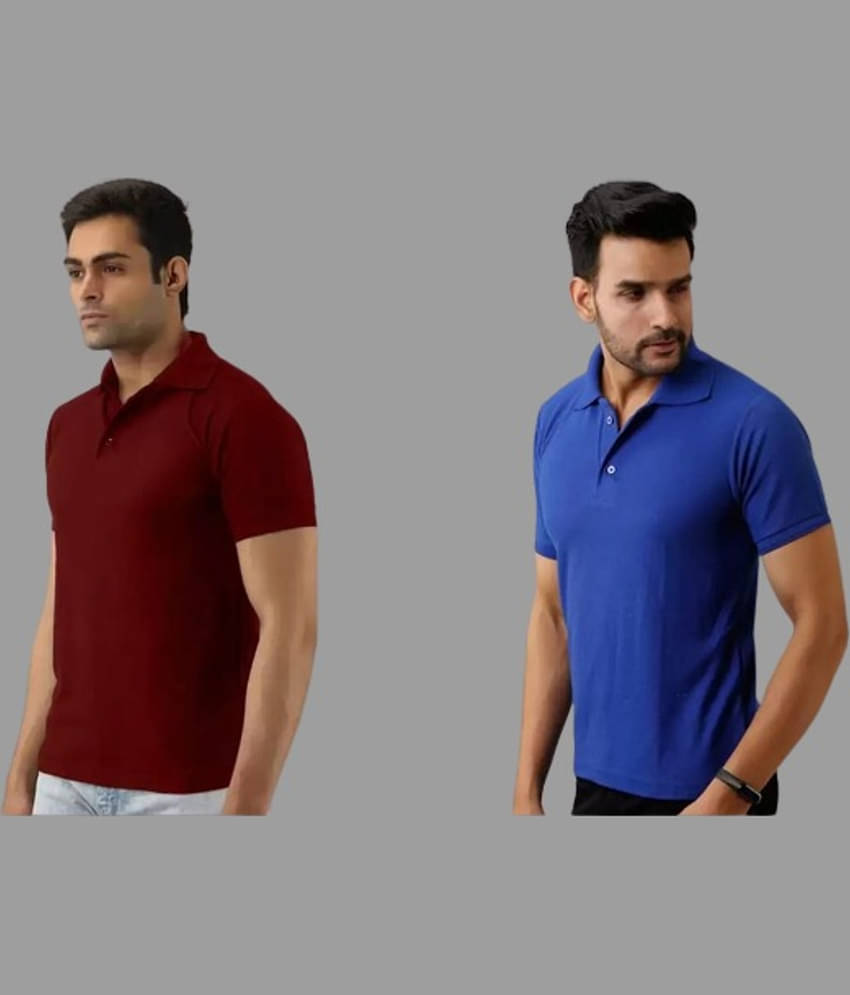 SKYRISE Pack of 2 Cotton Blend Slim Fit Solid Half Sleeves Men's Polo T Shirt ( Multicolor )
