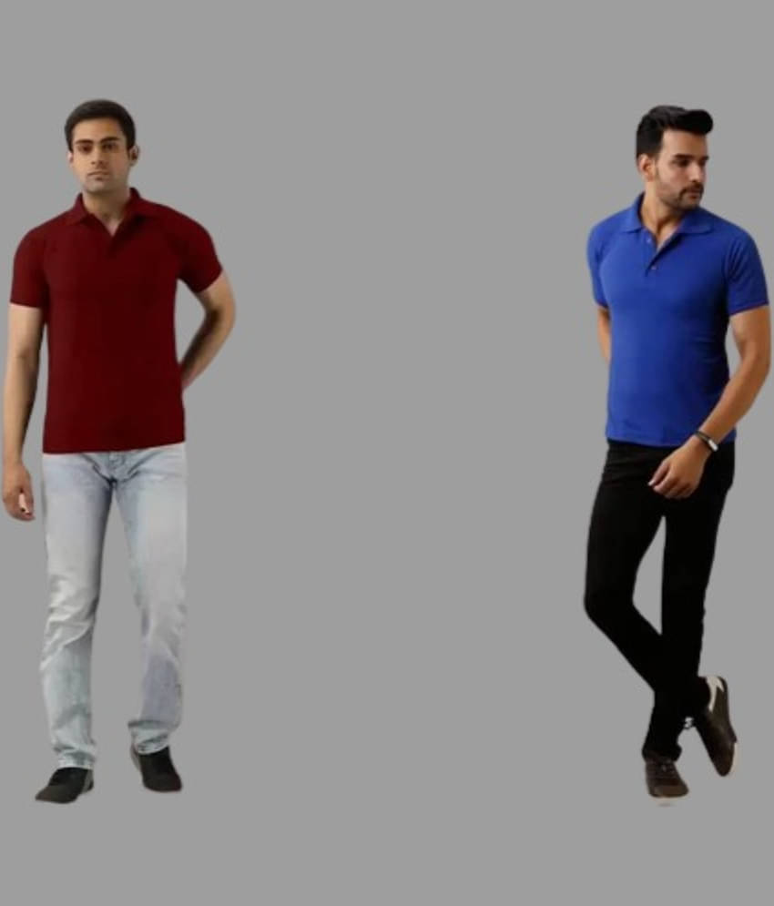 SKYRISE Pack of 2 Cotton Blend Slim Fit Solid Half Sleeves Men's Polo T Shirt ( Multicolor )