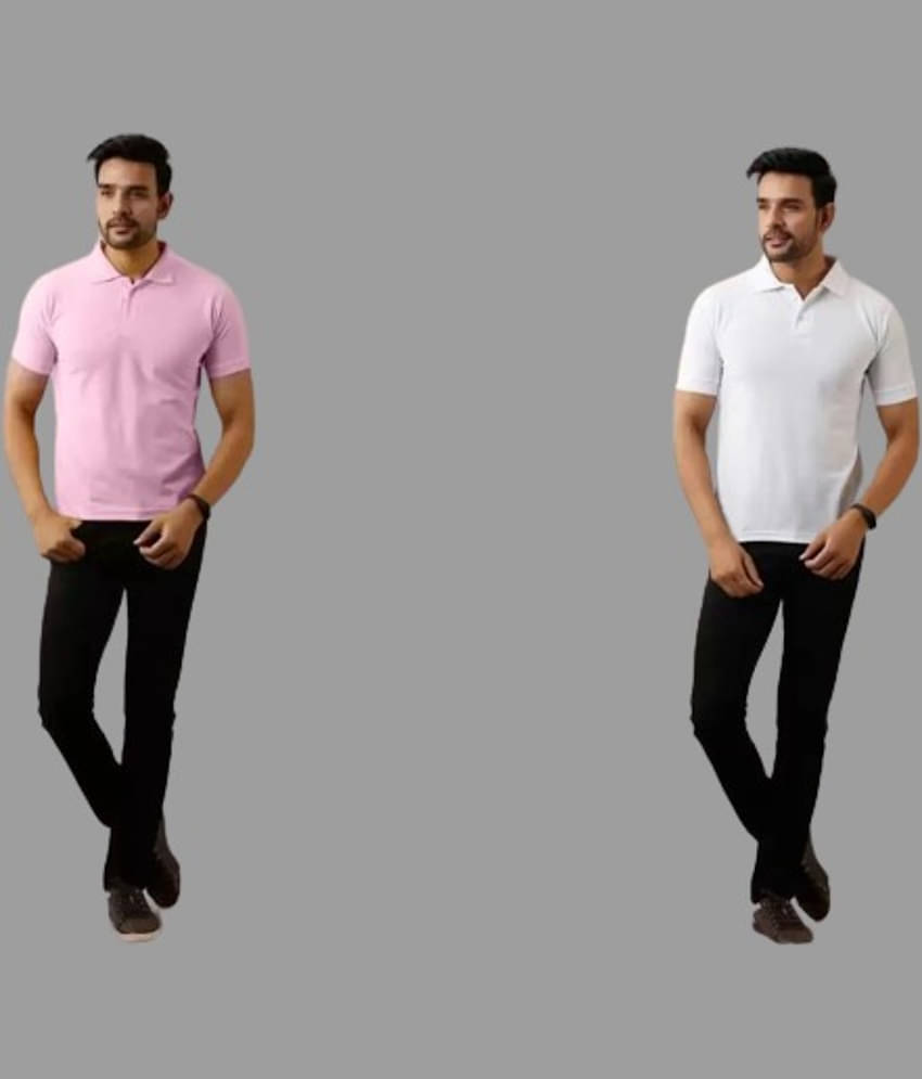 SKYRISE Pack of 2 Cotton Blend Slim Fit Solid Half Sleeves Men's Polo T Shirt ( Multicolor )