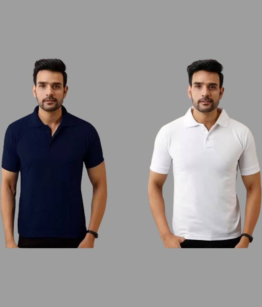 SKYRISE Pack of 2 Cotton Blend Slim Fit Solid Half Sleeves Men's Polo T Shirt ( Multicolor )