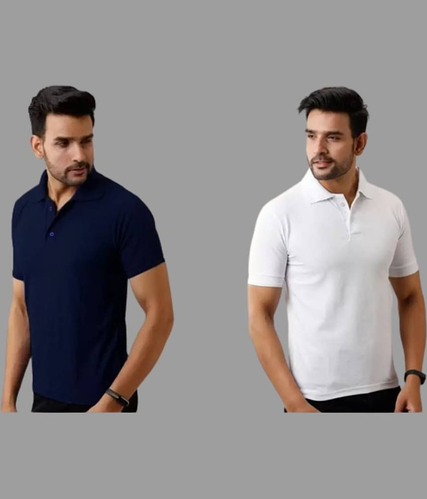 SKYRISE Pack of 2 Cotton Blend Slim Fit Solid Half Sleeves Men's Polo T Shirt ( Multicolor )