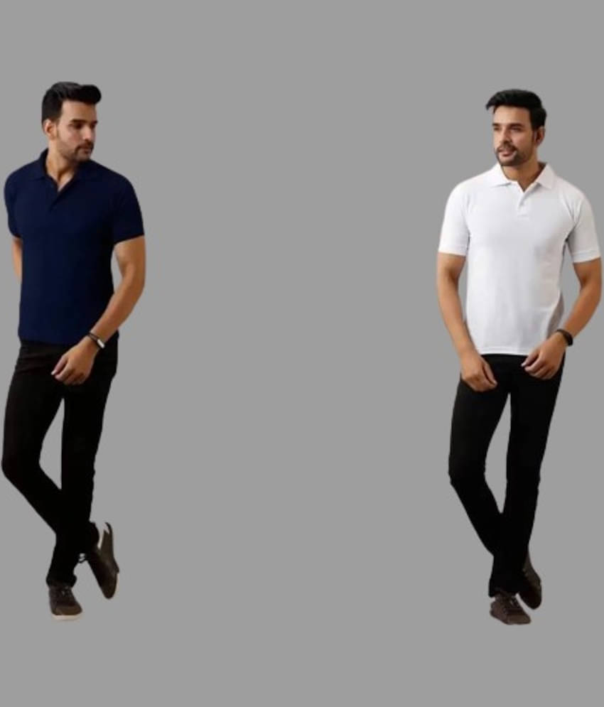 SKYRISE Pack of 2 Cotton Blend Slim Fit Solid Half Sleeves Men's Polo T Shirt ( Multicolor )