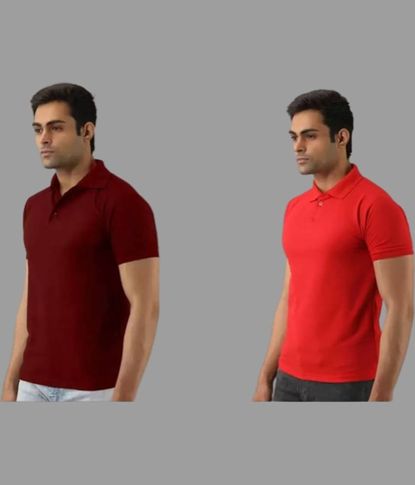 SKYRISE Pack of 2 Cotton Blend Slim Fit Solid Half Sleeves Men's Polo T Shirt ( Multicolor )