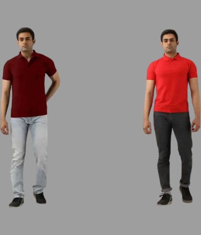 SKYRISE Pack of 2 Cotton Blend Slim Fit Solid Half Sleeves Men's Polo T Shirt ( Multicolor )