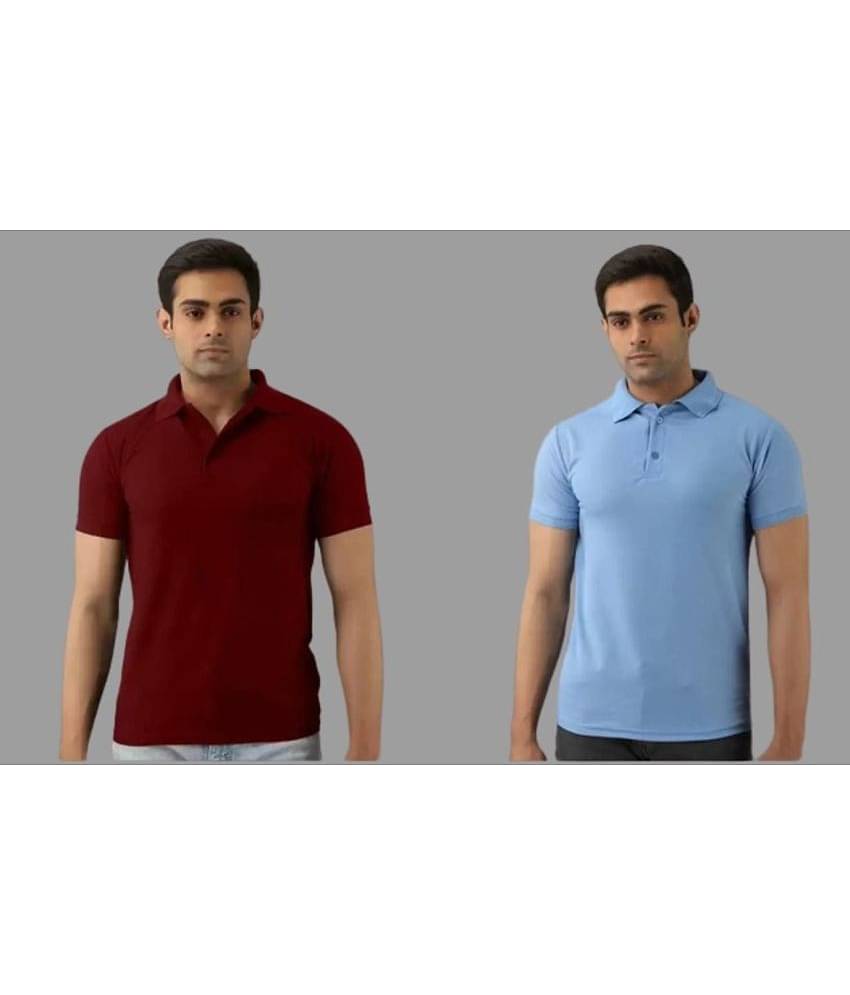 SKYRISE Pack of 2 Cotton Blend Slim Fit Solid Half Sleeves Men's Polo T Shirt ( Multicolor )