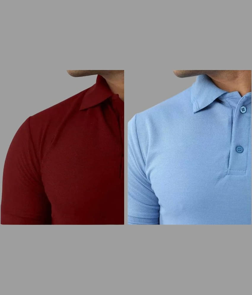 SKYRISE Pack of 2 Cotton Blend Slim Fit Solid Half Sleeves Men's Polo T Shirt ( Multicolor )