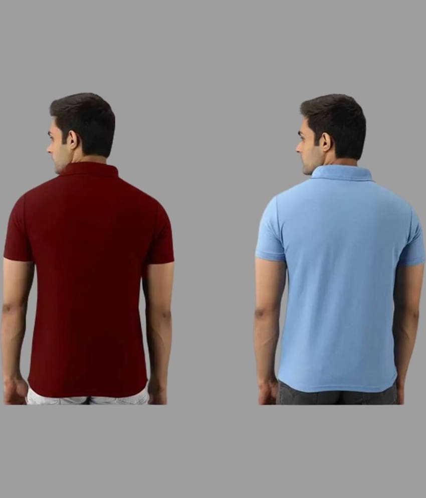 SKYRISE Pack of 2 Cotton Blend Slim Fit Solid Half Sleeves Men's Polo T Shirt ( Multicolor )