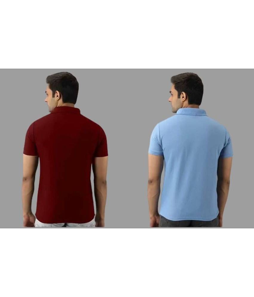SKYRISE Pack of 2 Cotton Blend Slim Fit Solid Half Sleeves Men's Polo T Shirt ( Multicolor )